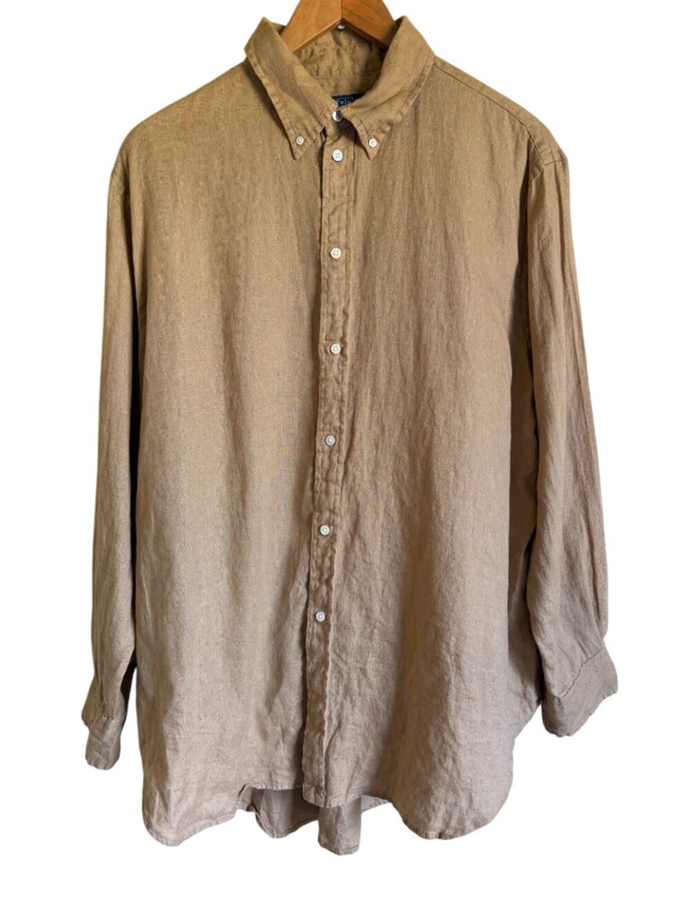 Polo by Ralph Lauren Tan 100% Linen Collared Button Up Shirt Men's Large